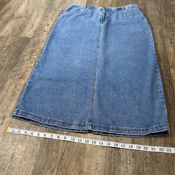 CJ Banks Denim Skirt Size 14 W Blue Jean Long Modest Maxi Back Slit 35x34 - Picture 5 of 9